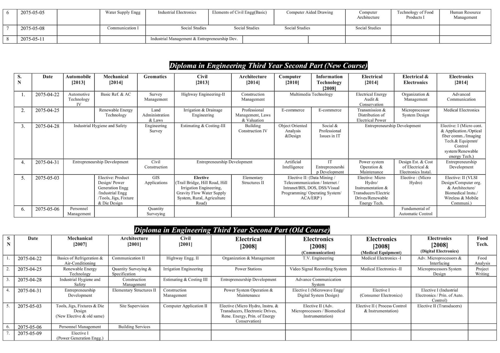 Routine Of CTEVT | Diploma and Certificate Level | Regular and Chance ...