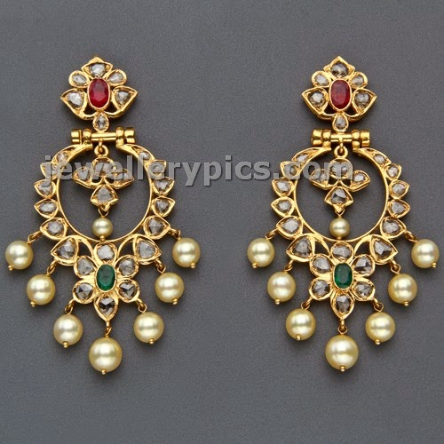 jewellery design pictures: polki chandbali earrings by Mangatrai jewellers