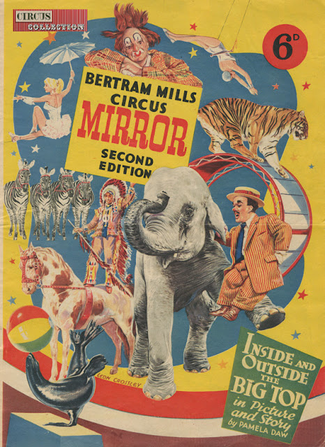 couverture en couleur richement illustrée d'animaux et d'artistes du cirque Bertram Mills 