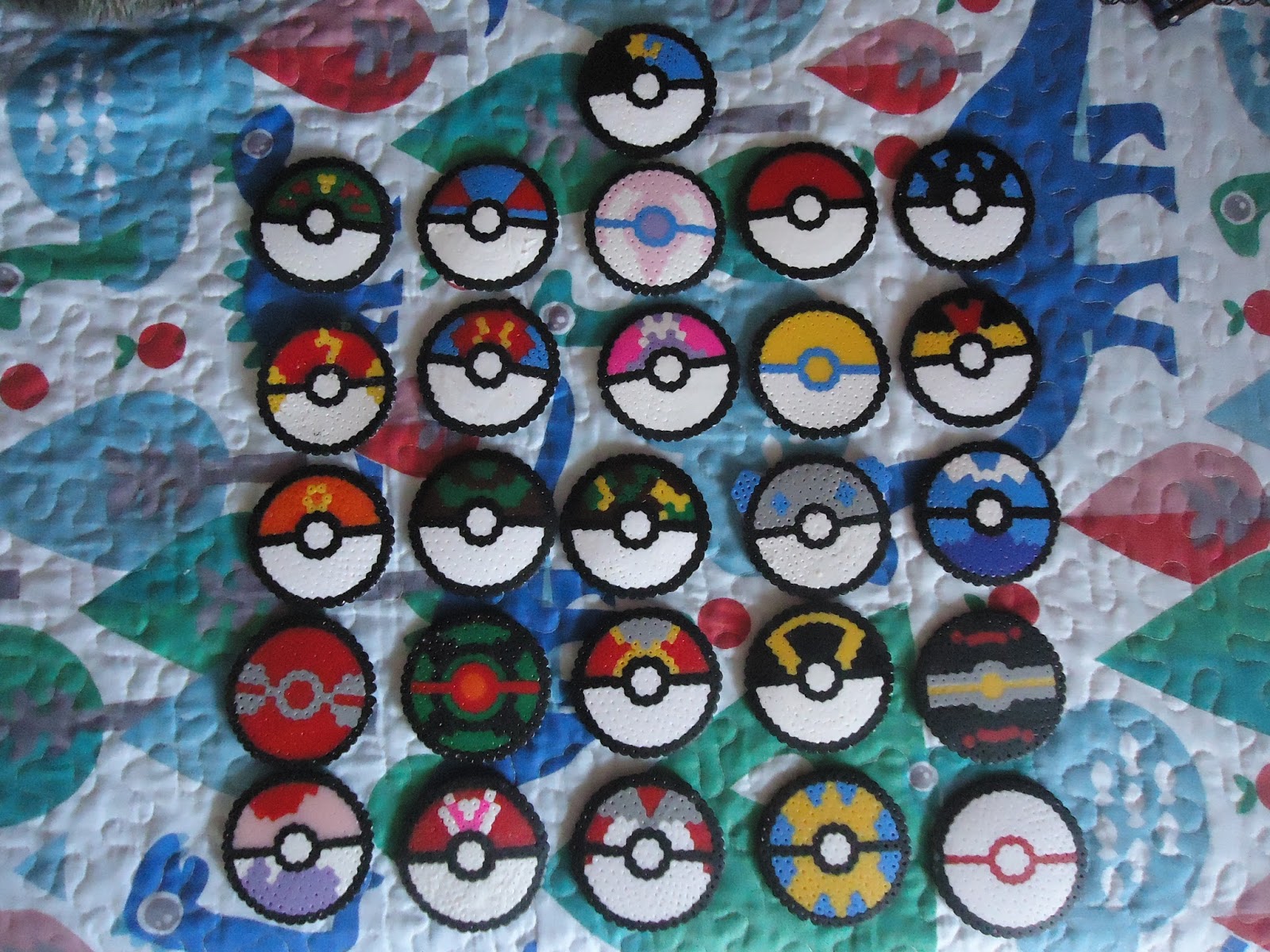 A Pokeball and Greatball, Ultraball and Masterball. | My Perler Bead