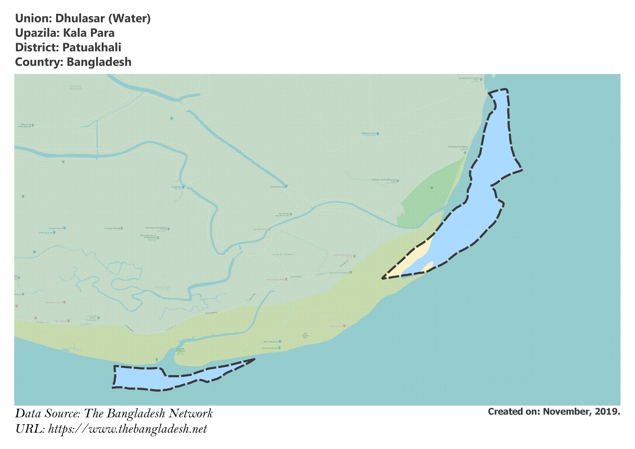 Map of Dhulasar of Patuakhali, Bangladesh.
