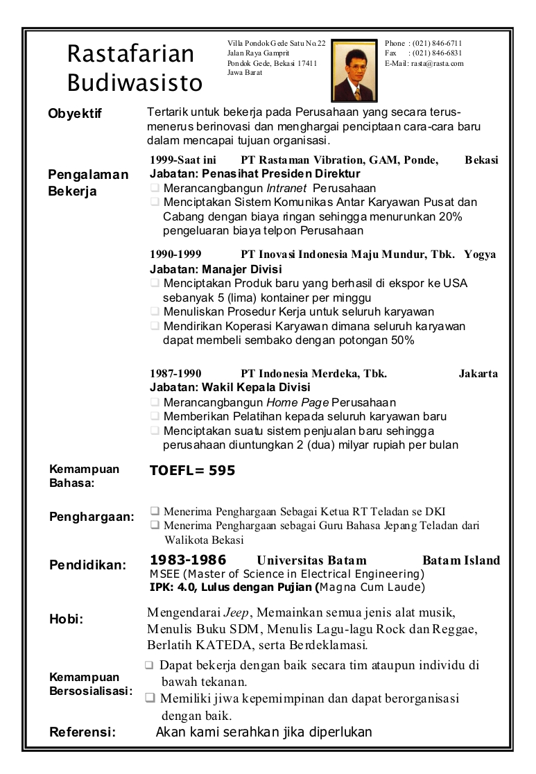 Contoh Daftar Riwayat Hidup Indonesia - cv nabila