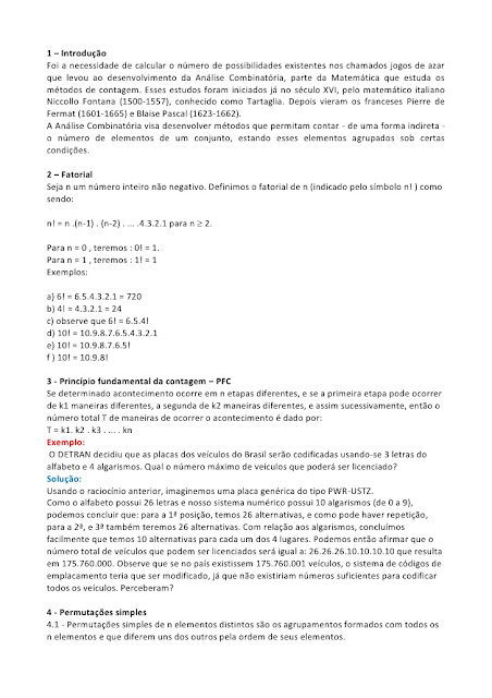 EXERCÍCIOS ANÁLISE COMBINATÓRIA 