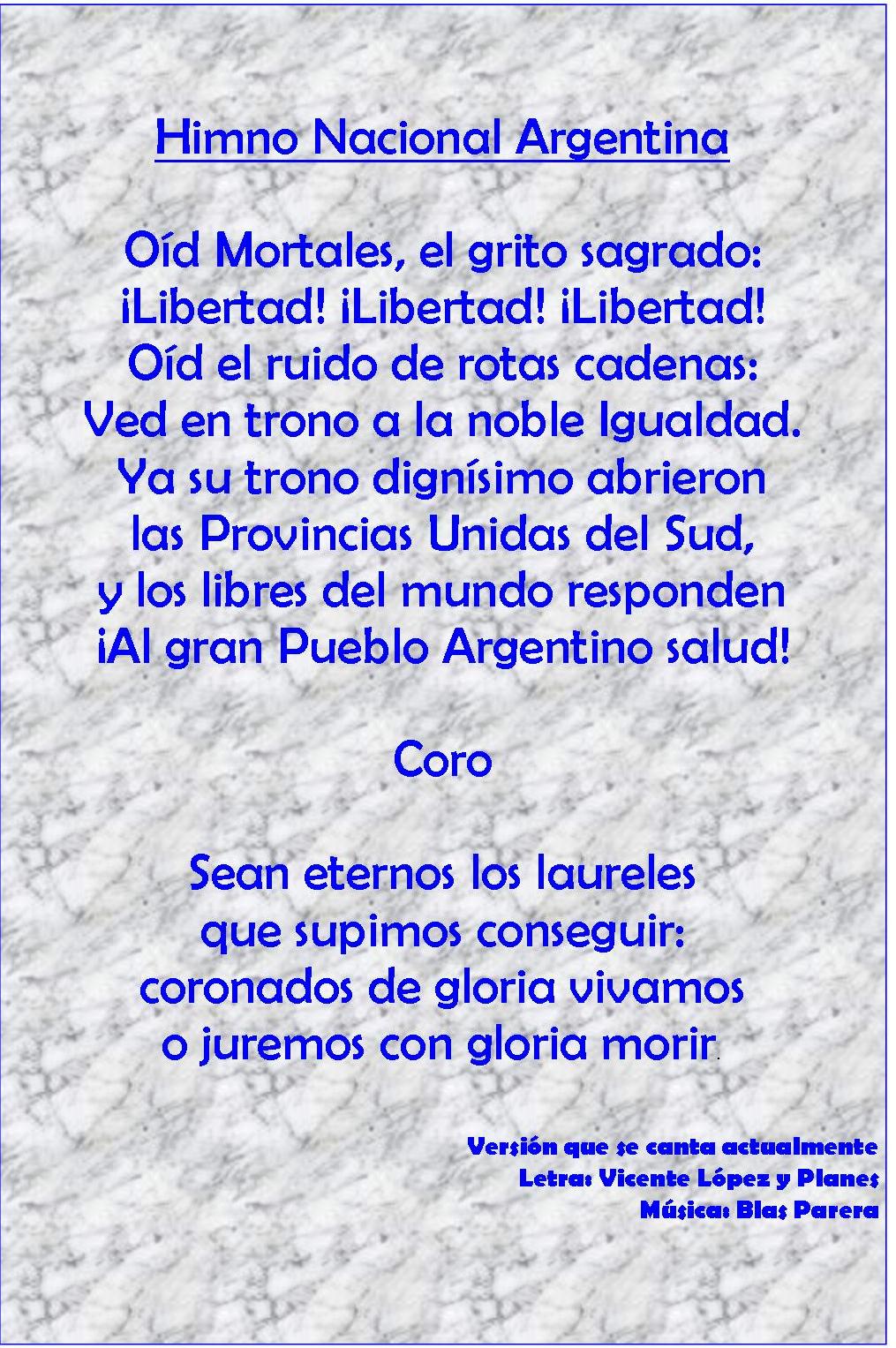 Letra Himno Nacional Argentino Dia Del Himno Nacional Argentino