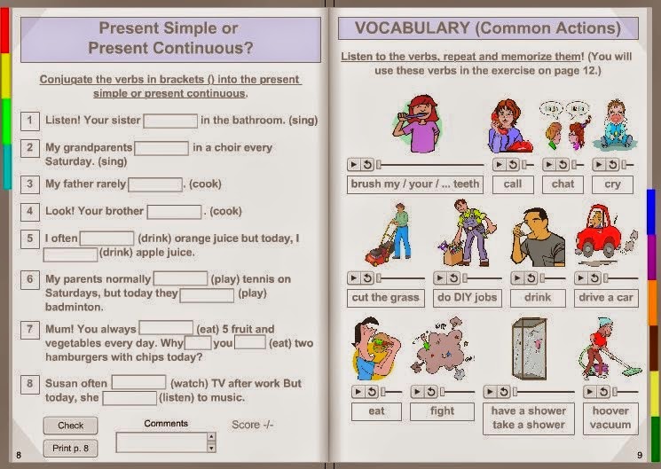 Image result for Present simple and present continuous interactive book