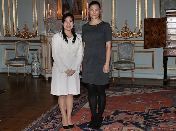 Crown Princess Victoria of Sweden met with Princess Ayako of Takamado at the Royal palace in Stockholm