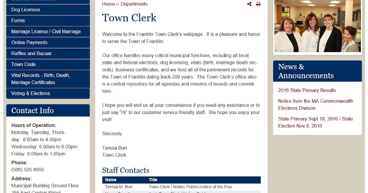 Franklin Matters Town Clerk's Office Closing at 400 PM on June 14