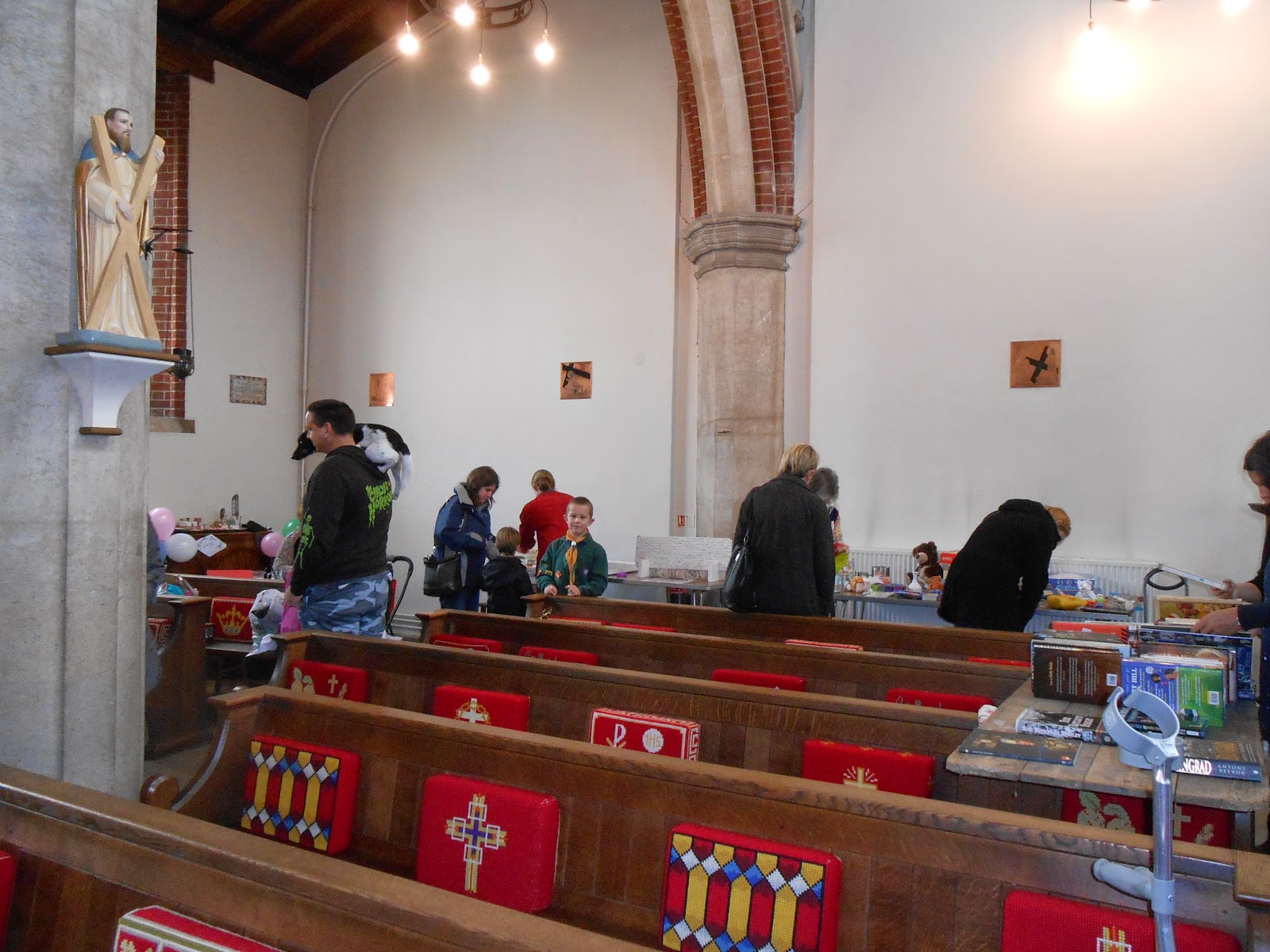 church fair with scout group stalls st james church milton pews and embroidered cushions