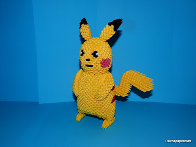 3D Origami Pikachu pokemon made from 3d origami pieces