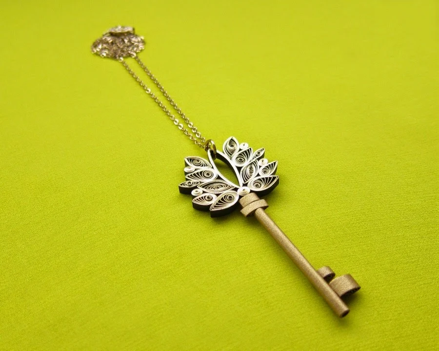Antique Key Pendant - paper jewelry by Ann Martin