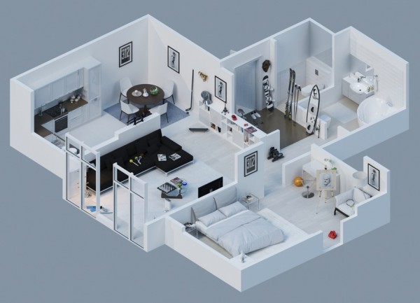 Gambar Denah Apartemen 3D Sederhana Modern Gambar Denah Apartemen 3D Sederhana Modern