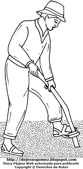 Campesino arando la tierra Imagen de un campesino trabajando para colorear o pintar para niños (Campesino de la costa arando la tierra). Dibujo del campesino hecho por Jesus Gómez