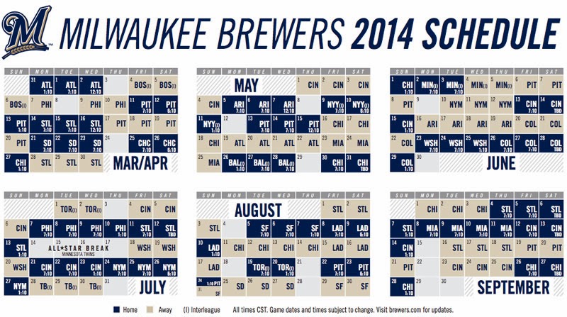 Miles from Miller: 2014 Brewers Schedule