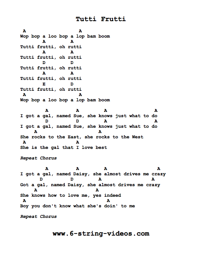Guitar Tabs Tabs And Song Sheet For Tutti Frutti