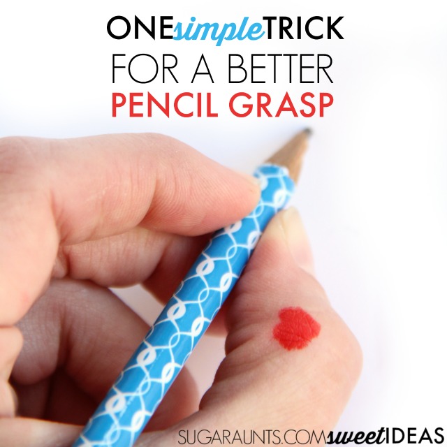 Simple trick for helping kids use a tripod grasp while writing.