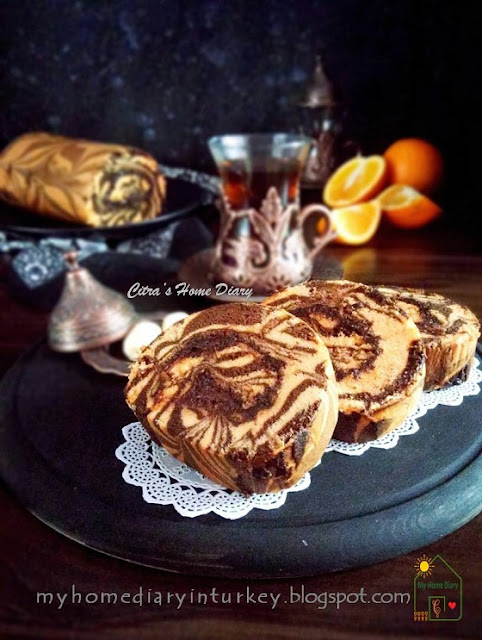 Orange Chocolate Marble Roll Cake.No Fail recipe / Bolu gulung marmer rasa jeruk sunkist yang lezat dan mudah.