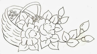 desenho de cesta com rosas para pintura em tecido