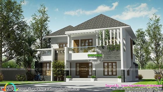 2488 sq-ft 4 bedroom modern sloping roof house