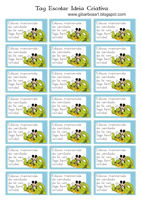 Tags Escolares Mickey e Minnie/ Lembrancinha Volta às Aulas