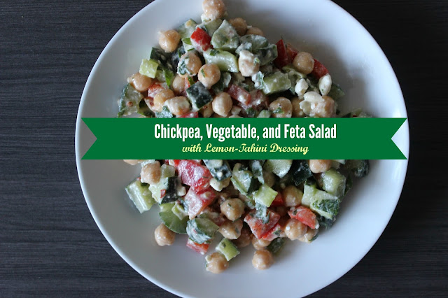 Chickpea, Vegetable, and Feta Salad with Lemon-Tahini Dressing | A Hoppy Medium