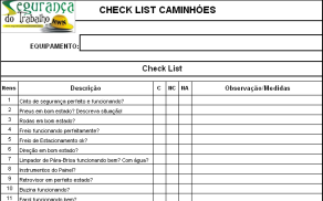 Check list para caminhão