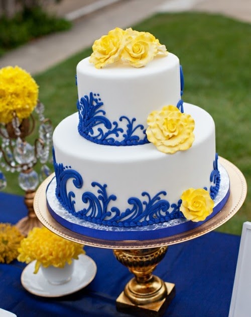 Wedding Cakes Pictures Blue, Yellow and White