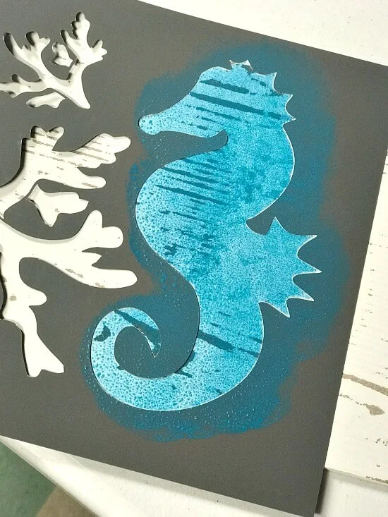 Stencils with seahorse and coral