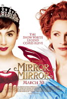 Mirror Mirror movie Poster for movie starring Lily Collins as Snow White and Julia Roberts as the stepmother