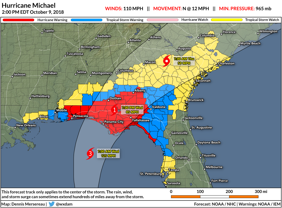 Hurricane Warnings Ahead of Hurricane Michael Stretch Far Inland From