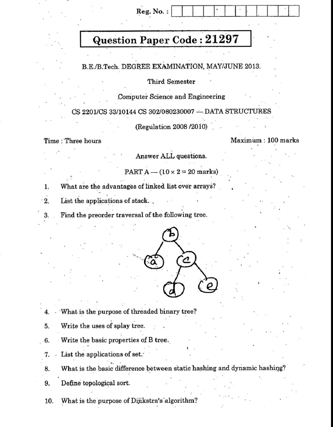CS2201 Data Structures May June 2013 Question Paper - University ...