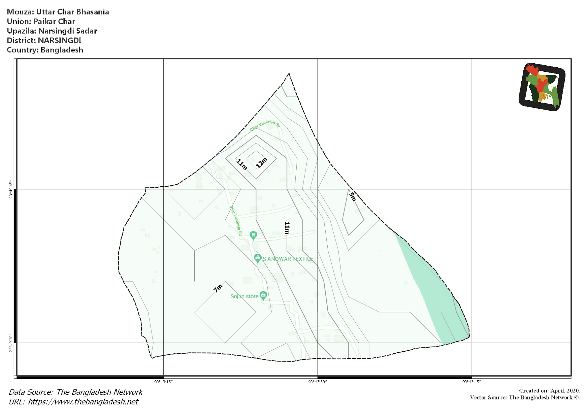Map of Uttar Char Bhasania Mouza of Narsingdi Sadar Upazila, NARSINGDI, Bangladesh.