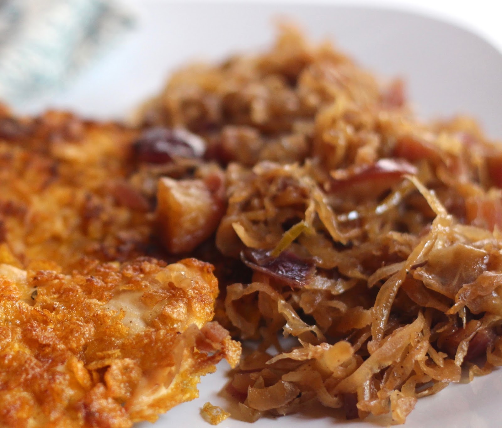 Corn Flakes Chicken Schnitzel with Apple Sauerkraut – Diary of a Mad ...