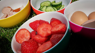 Colourful food and bowls