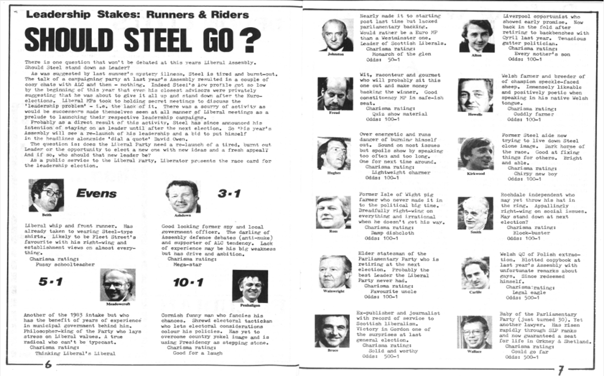 Liberal England The 1984 runners and riders Liberator's finest hour