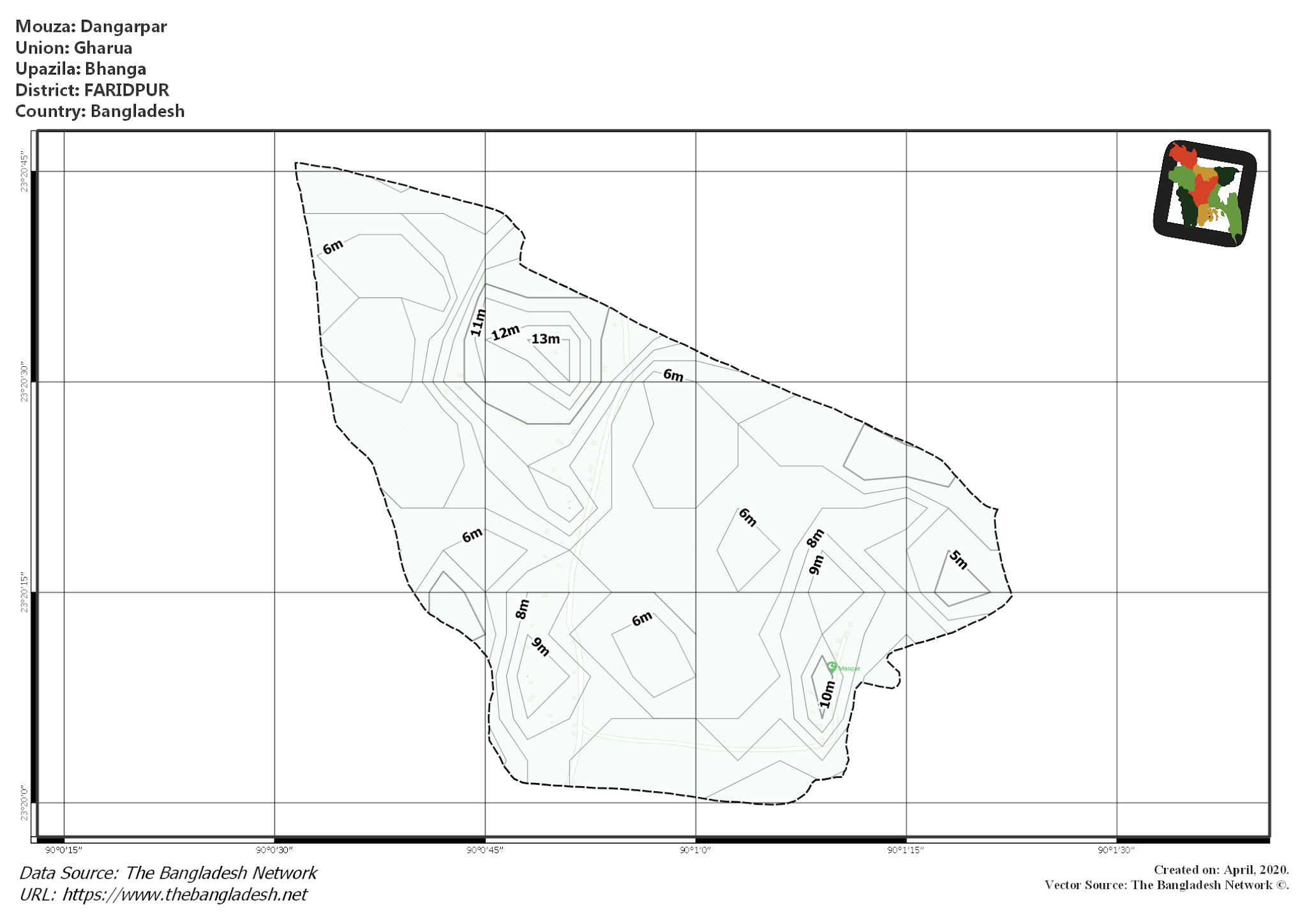 Map of Dangarpar Mouza of Bhanga Upazila, FARIDPUR, Bangladesh.