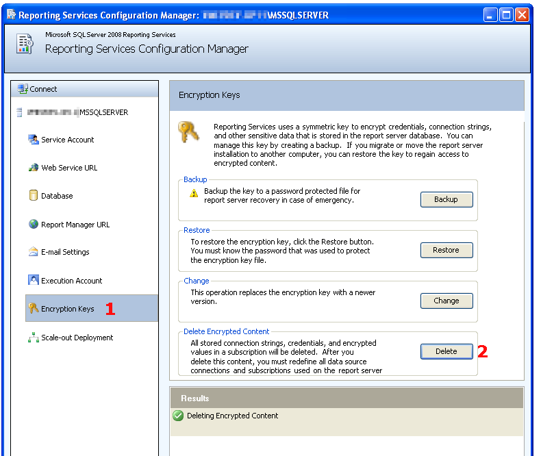 The report server cannot decrypt the symmetric key that is used to