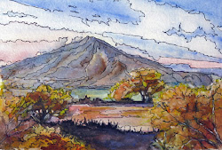 landscape ink watercolor pen painting autumn artists janice jones trane sold mountains frame includes purchase