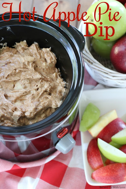 Crock Pot Hot Apple Pie Dip recipe from Served Up With Love is THE dip for ALL the fall parties. All the fun is always around the food. 