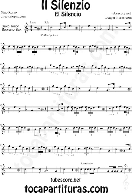Partitura de El Silencio para Saxofón Alto y Sax Barítono The Silence Sheet Music for Alto and Baritone Saxophone Il Silenzio Music Scores