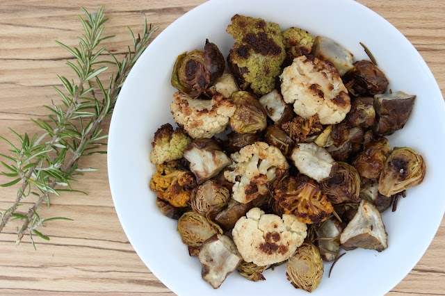 rosemary roasted cauliflower jerusalem artichokes and brussels sprouts