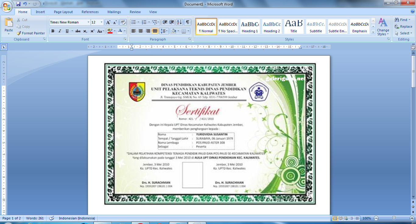 Aplikasi Cetak Piagam Penghargaan Juara Kelas Otomatis 5 template
