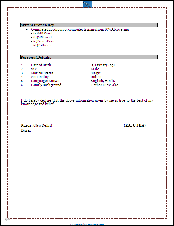 RESUME BLOG CO: Fresher Chartered & Management Accountants (CMA) having