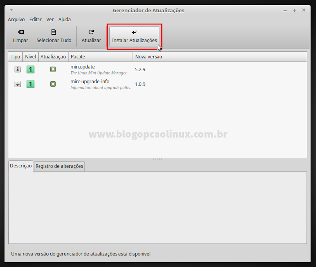 Clique em "Instalar Atualizações"