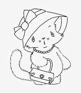 desenho de gata com chapeu e bolsa para pintar