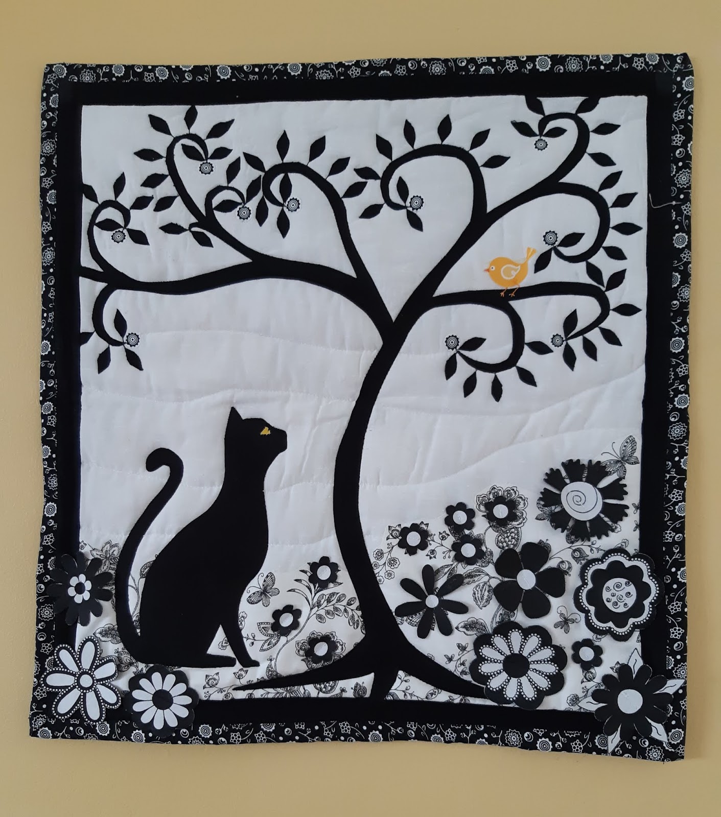 AlliKat Quilts: 'Black and White Plus Another Colour' Challenge Wall Hanging