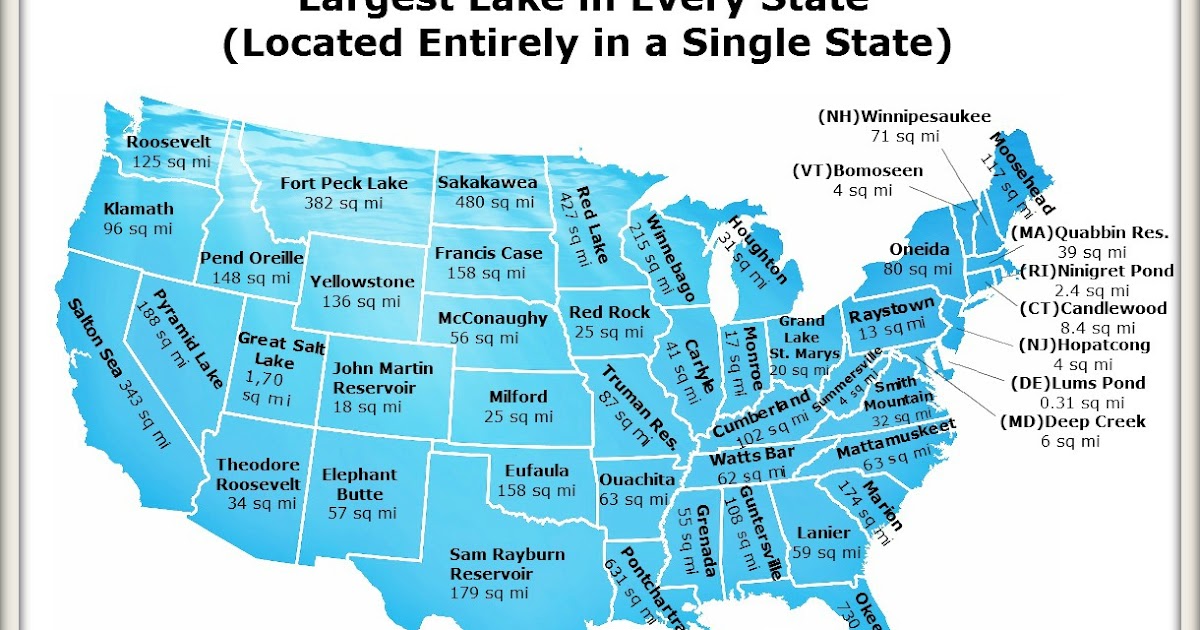 Largest lake in every State located entirely in a single US State