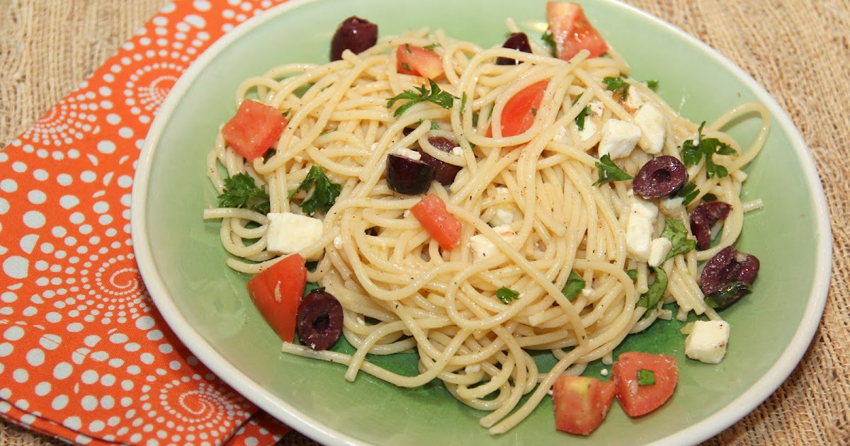Dalia's Delights Spaghetti with Tomatoes, Olives, Garlic, and Feta Cheese