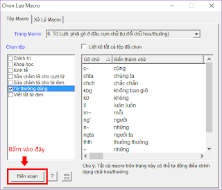 Chi tiết Macro Từ thường dùng