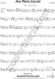  Trombón, Tuba Elicón y Bombardino Partitura del Ave María de Caccini Sheet Music for Trombone, Tube, Euphonium Music Scores (tuba en 8ª baja)