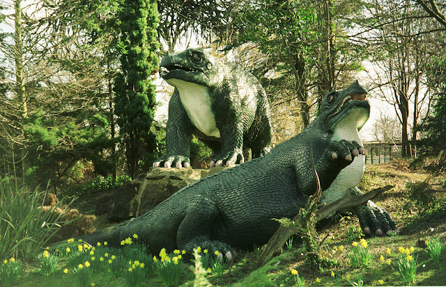 Iguanodons at Crystal Palace Park dinosaur lake, 1990s. Iguanodons at Crystal Palace Park dinosaur lake, 1990s.